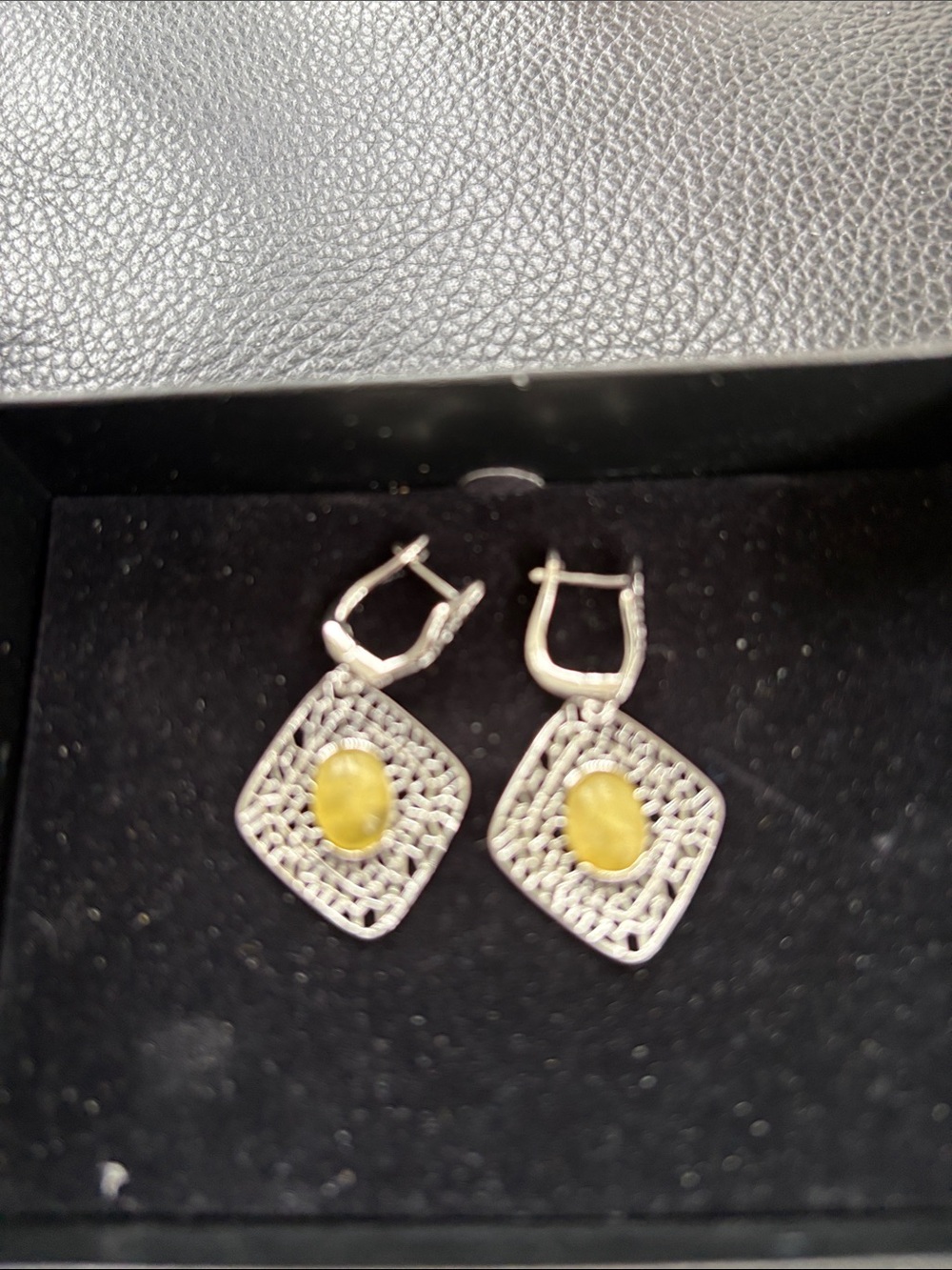 925 Silver Natural Yellow butterscotch Amber Filigree Drop Earrings -